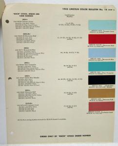 1955 Lincoln DuPont Paint Chips Bulletin 16 Sheets 1 thru 3