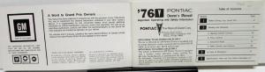1976 Pontiac Owners Manual Care & Operation Grand Prix Original