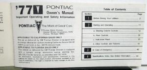1977 Pontiac Owners Manual Care & Operation LeMans Grand & Sport Coupe Original