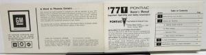 1977 Pontiac Owners Manual Care & Operation Phoenix Original
