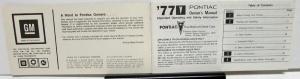 1977 Pontiac Owners Manual Care & Operation Catalina Bonneville & Brougham