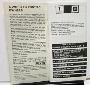 1978 Pontiac Owners Manual Care & Operation Grand Prix LJ & SJ