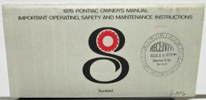 1978 Pontiac Owners Manual Care & Operation Sunbird