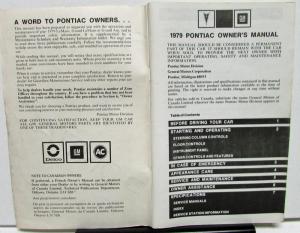 1979 Pontiac Owners Manual Care & Operation Le Mans Grand Am