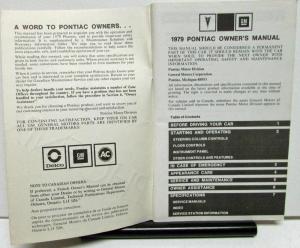 1979 Pontiac Owners Manual Care & Operation Phoenix