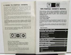 1979 Pontiac Owners Manual Care & Operation Grand Prix LJ & SJ