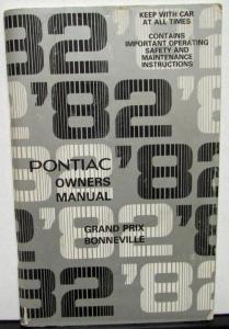 1982 Pontiac Owners Manual Care & Operation Grand Prix Bonneville