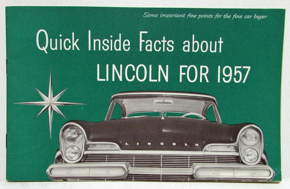 1957 Lincoln Premiere Quick Inside Facts Sales Brochure Original