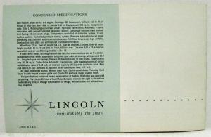 1957 Lincoln Premiere Quick Inside Facts Sales Brochure Original