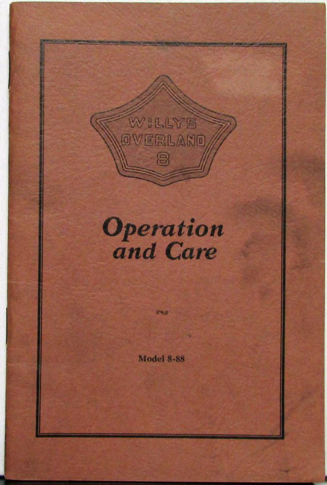 1932 Willys Overland 8 Model Eight 88 Owners Manual Operation Care Original