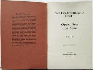 1932 Willys Overland 8 Model Eight 88 Owners Manual Operation Care Original