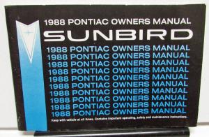 1988 Pontiac Owners Manual Sunbird Care & Operation Original