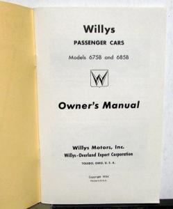 1954 Willys Car Models 675B 685B Owners Manual Operation & Care Original
