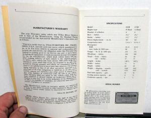 1954 Willys Car Models 675B 685B Owners Manual Operation & Care Original