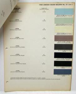 1960 Lincoln DuPont Paint Chips Bulletin 21 Sheets 1 thru 3