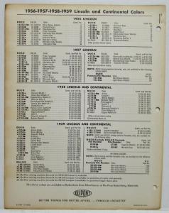 1960 Lincoln DuPont Paint Chips Bulletin 21 Sheets 1 thru 3