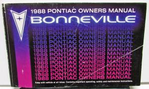 1988 Pontiac Owners Manual Bonneville Care & Operation Original