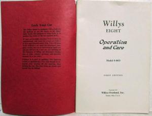 1931 Willys 8 Model 8-80D Owners Manual Operation Care Original