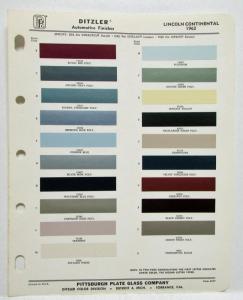1962 Lincoln Continental Color Paint Chips Ditzler Pittsburgh Plate Glass Co
