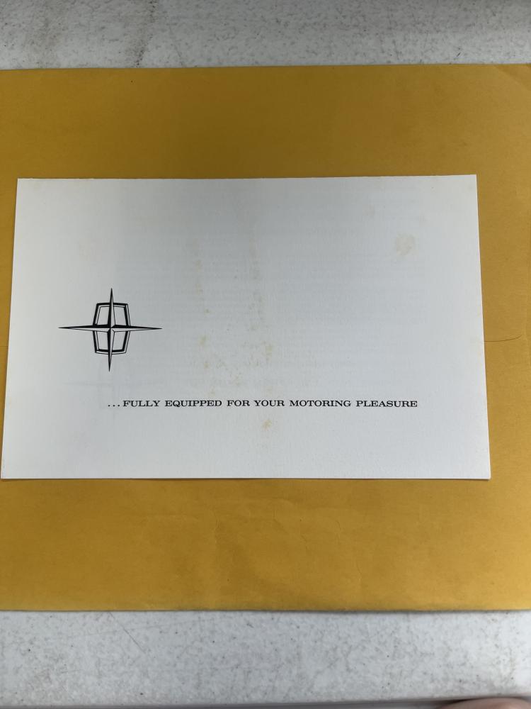 1963 Lincoln Continental Sales Folder Fully Equipped for Your Motoring Pleasure
