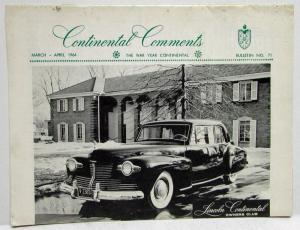 1964 Lincoln Continental Comments by LC Owners Club March April Bulletin No 71