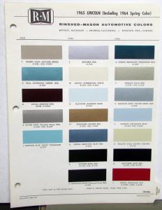 1965 Lincoln Continental Paint Chips Leaflet By RM