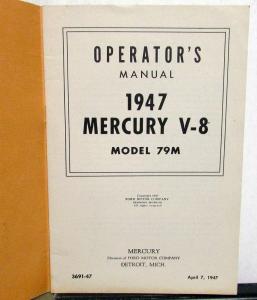 1947 Mercury 8 Model 79M Owners Manual Reference Book Original