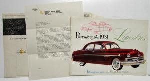 1951 Lincoln Cosmopolitan Capri Lido Convertible Sales Folder Letter & Envelope