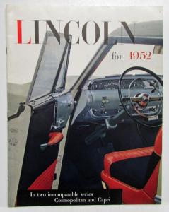 1952 Lincoln Cosmopolitan Capri Sport Coupe Sedan Custom Sales Brochure XL Orig