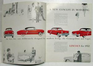 1952 Lincoln Cosmopolitan Capri Sport Coupe Sedan Custom Sales Brochure XL Orig