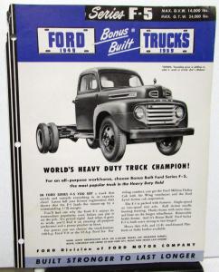 1949 Ford F5 Heavy Duty Truck Eng 239 V8 & 226 Six Sales Folder Original