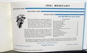 1961 Mercury Monterey Meteor 600 & 800 Owners Manual Original