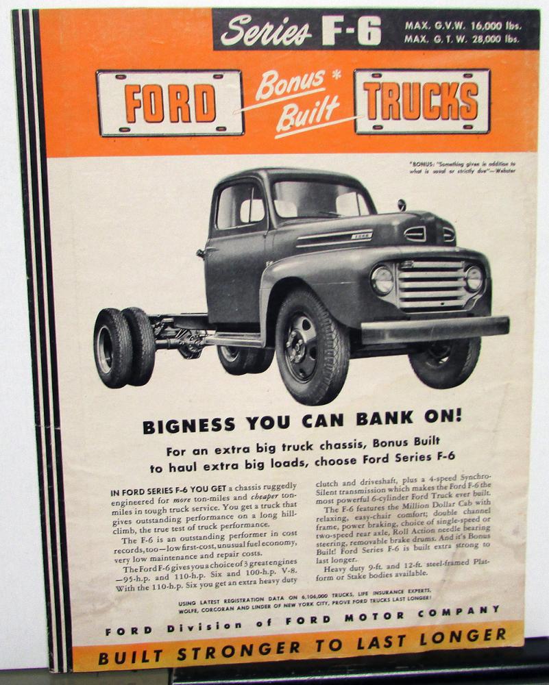 1950 Ford Truck Series F6 Eng 239 V8 226 Six 254 Six Sales Brochure Rev 1/50
