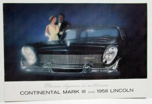 1958 Lincoln Continental Mark III Premiere and Capri Sales Brochure