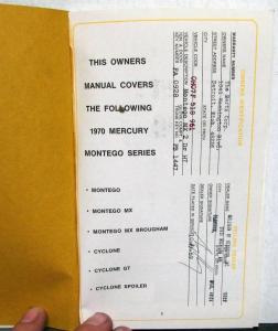 1970 Mercury Montego Cyclone Owners Manual Original