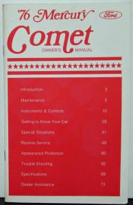 1976 Mercury Comet Owners Manual Original