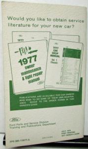1977 Mercury Comet Owners Manual Original