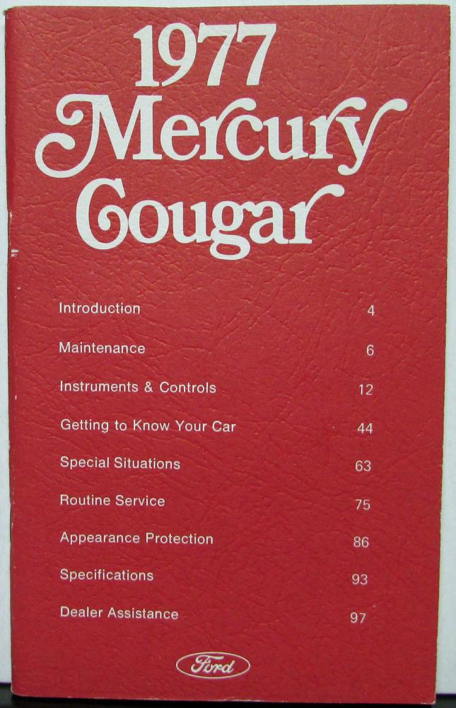 1977 Mercury Cougar Owners Manual Original
