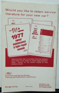 1977 Mercury Cougar Owners Manual Original