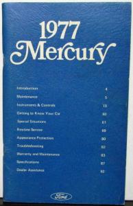 1977 Mercury Full Size Passenger Car Owners Manual Original