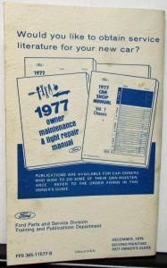 1977 Mercury Full Size Passenger Car Owners Manual Original
