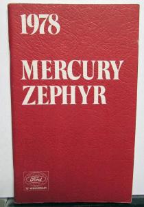 1978 Mercury Zephyr Owners Manual Original