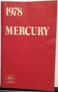 1978 Mercury Full Size Passenger Car Owners Manual Original