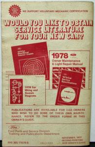 1978 Mercury Full Size Passenger Car Owners Manual Original