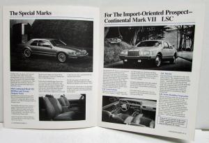 1984 Lincoln Continental Mark VII Sales Brochure for Sales Personnel