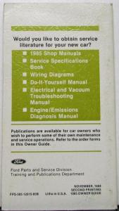 1985 Mercury Marquis Owners Manual Original