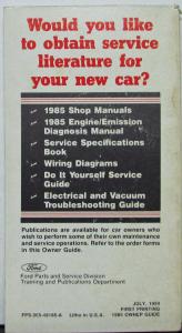 1985 Mercury Lynx Owners Manual Original