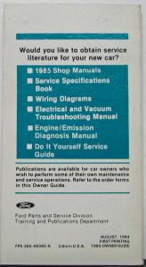 1985 Mercury Cougar Owners Manual Original