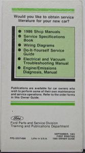 1986 Mercury Topaz Owners Manual Original