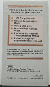 1986 Mercury Marquis Owners Manual Original